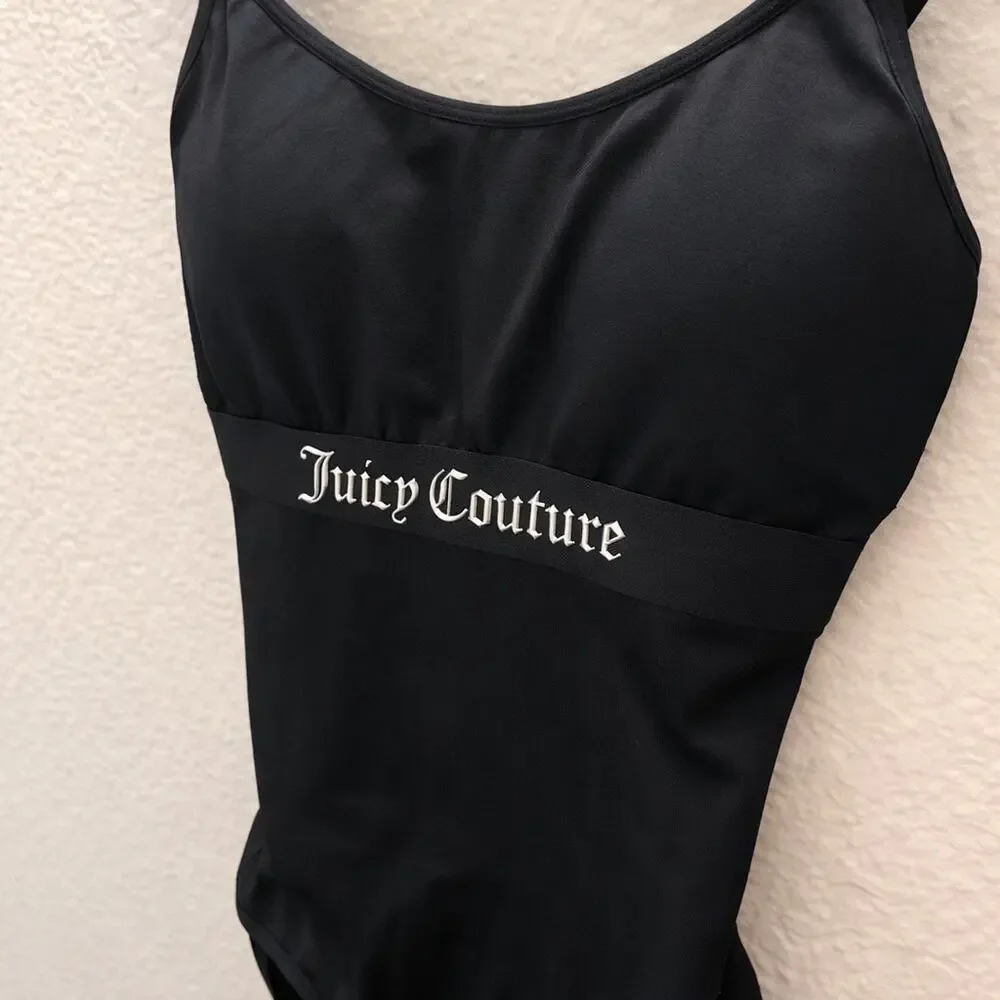 Juicy Couture Black Logo Seamless Shaping Bodysuit Cami Y2K Stretch M Clubwear - Picture 5 of 6